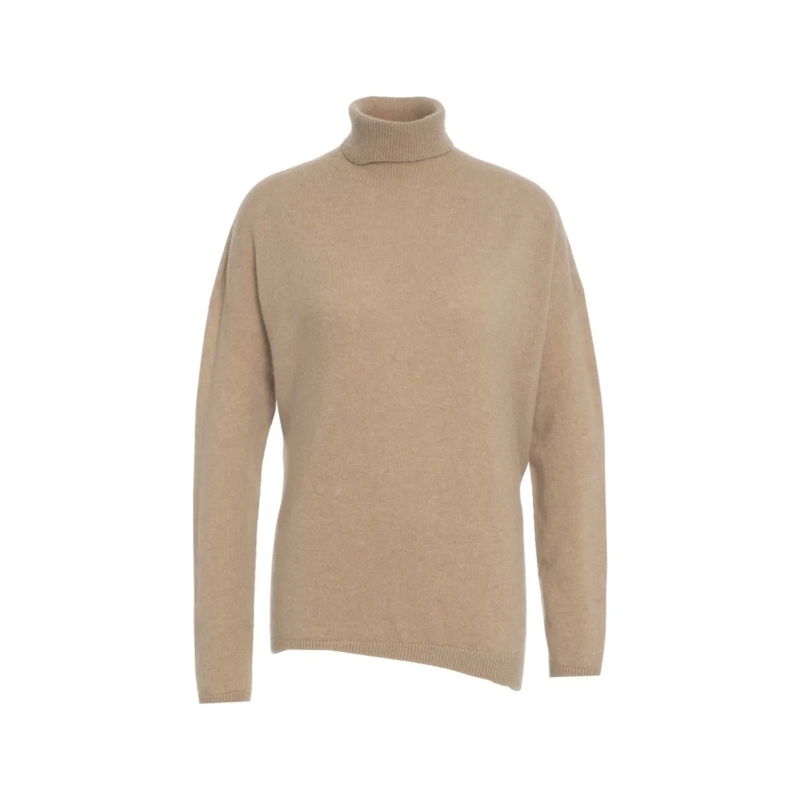 Mvm Trui met col Beige Turtleneck Sweater With Asymmetric Hem Neutrals