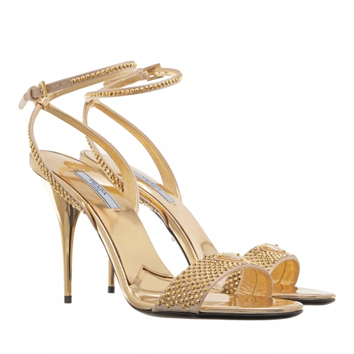 Prada Satin Sandals With Crystals Gold Strappy Sandal