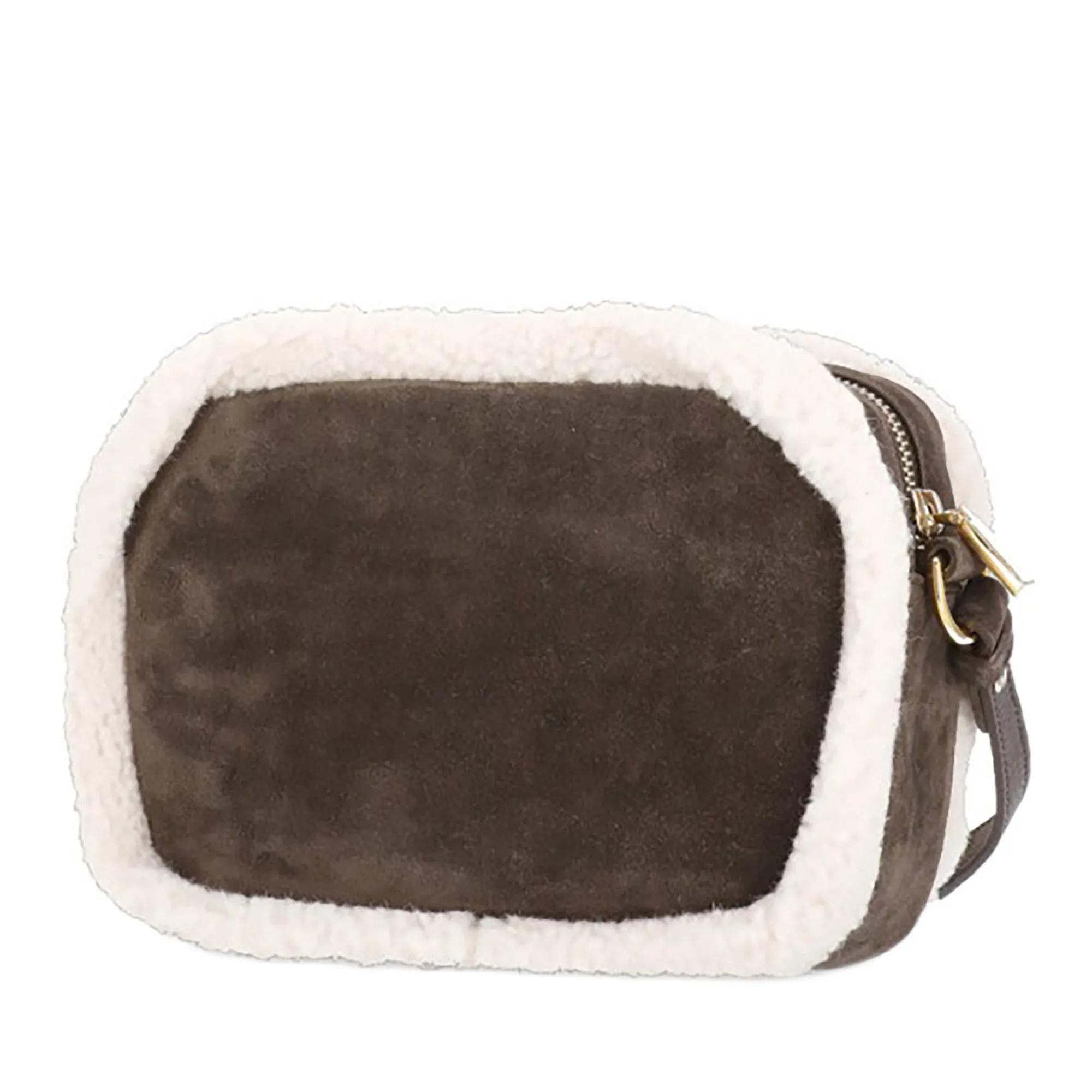 Coccinelle Beat Suede schoudertas met Eco-shearling Brown Dames