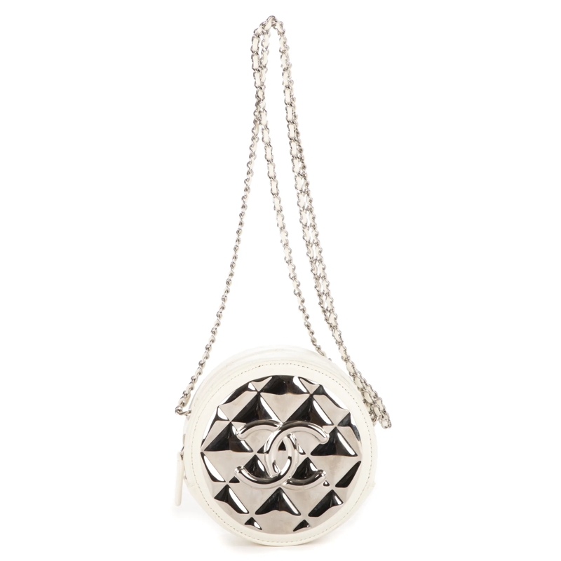 Chanel Crossbody Bag Mirror Round Chain Crossbody Mini offwhite