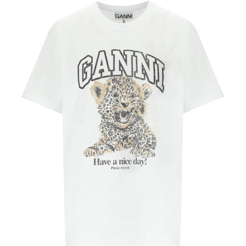 GANNI T-Shirts Relaxed Leopard White T-shirt White weiß