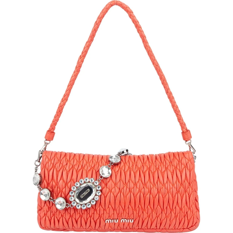 Miu Miu Schultertasche Miu Miu Quilted Leather Crystal Shoulder Bag rot
