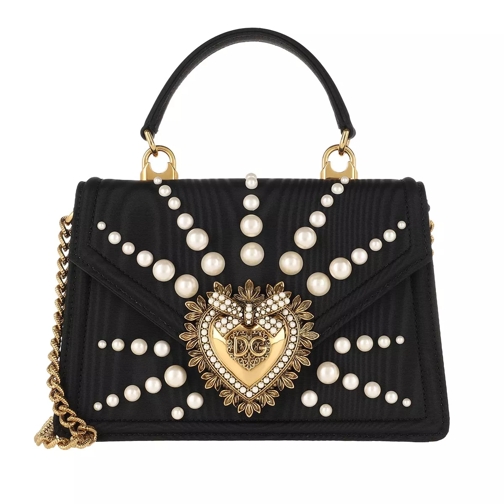 Dolce&Gabbana Small Devotion Bag with Pearl Embroidery Black Crossbody Bag