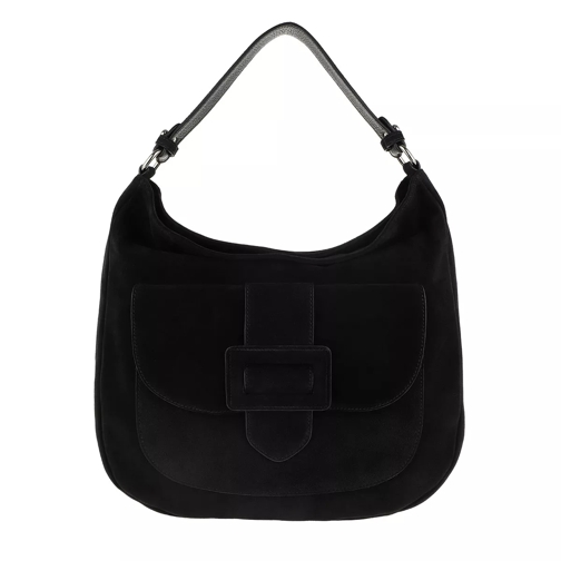 Abro Suede Shoulder Bag Black/Nickel Hobo Bag