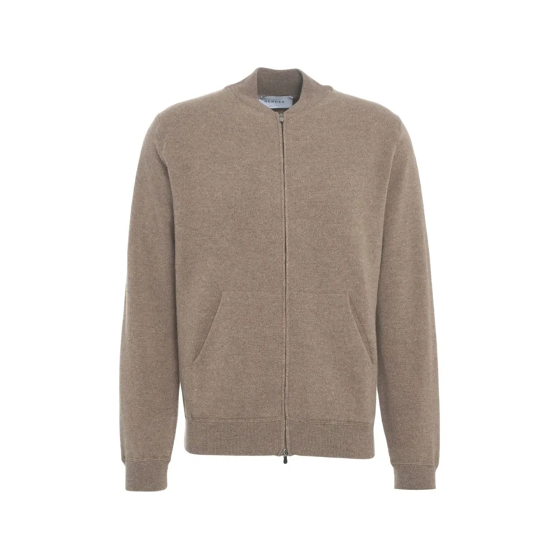 Gender Blouson aviateur Textured Knit Bomber Jacket With Ribbed Details Brown