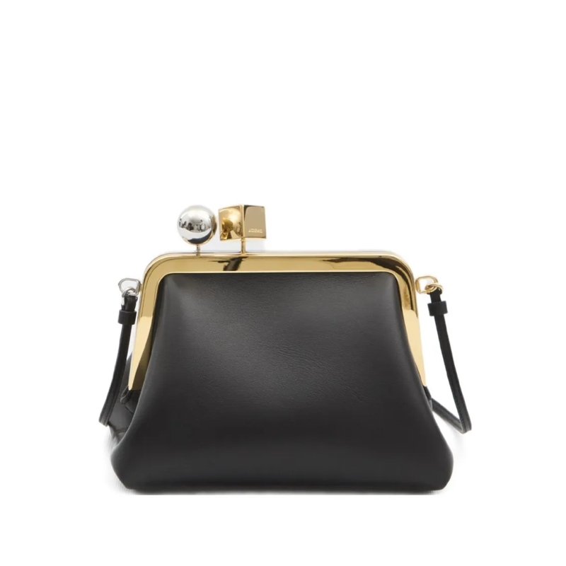 Jacquemus Clutch Structured Black Bag With Gold-Tone Frame And Uniq Black