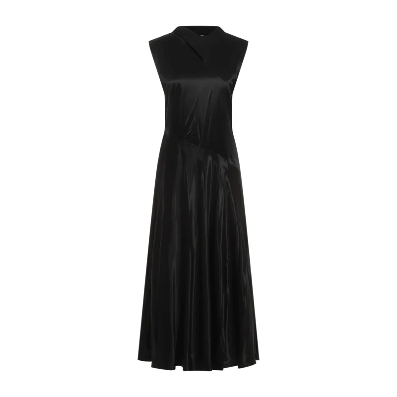 Jil Sander  Cupro Maxi Dress With Neckline And Flowing Silhoue Black