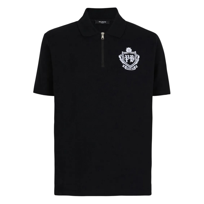 Balmain Polohemd Half-Zip Polo Shirt With Embroidered Emblem Black