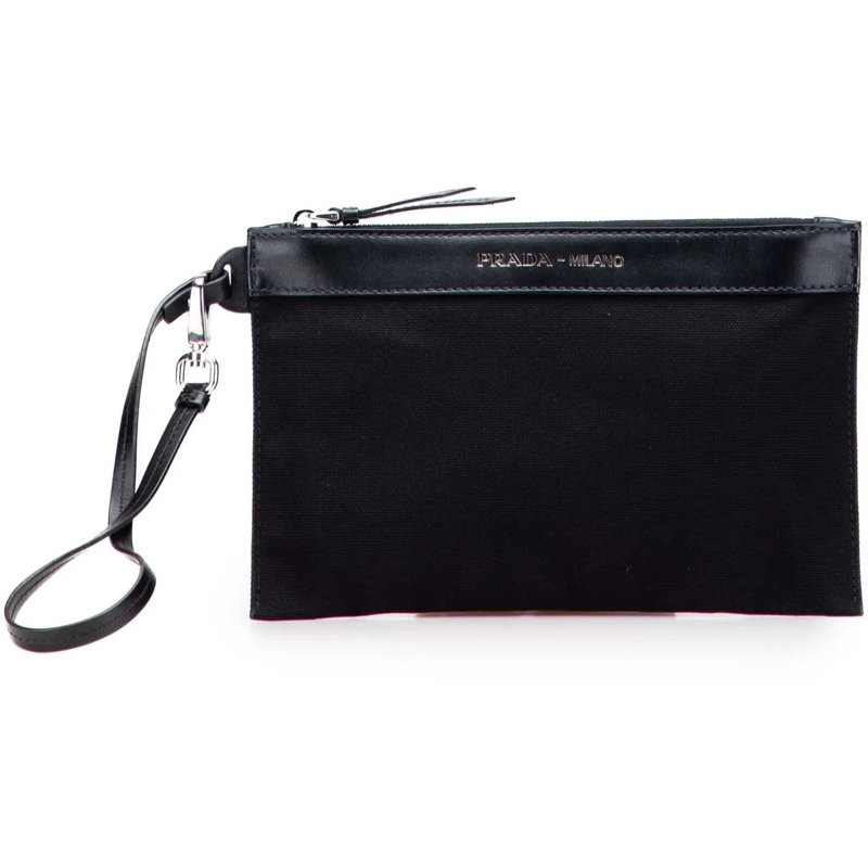 Prada Pochette Canvas Canapa Clutch schwarz