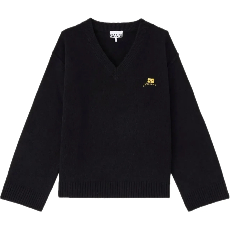 GANNI  pull zwart logo schwarz