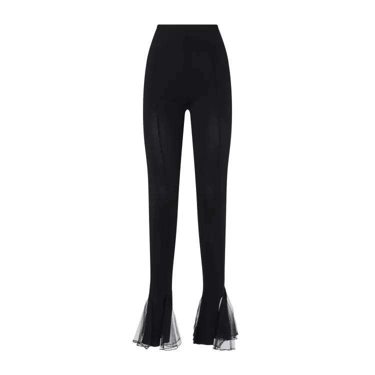 Nensi Dojaka - Fitted Sheer Frilled Hem Black Viscose Trousers - Größe XS - black