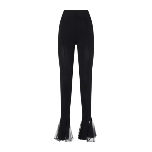 Nensi Dojaka Fitted Sheer Frilled Hem Black Viscose Trousers Black 