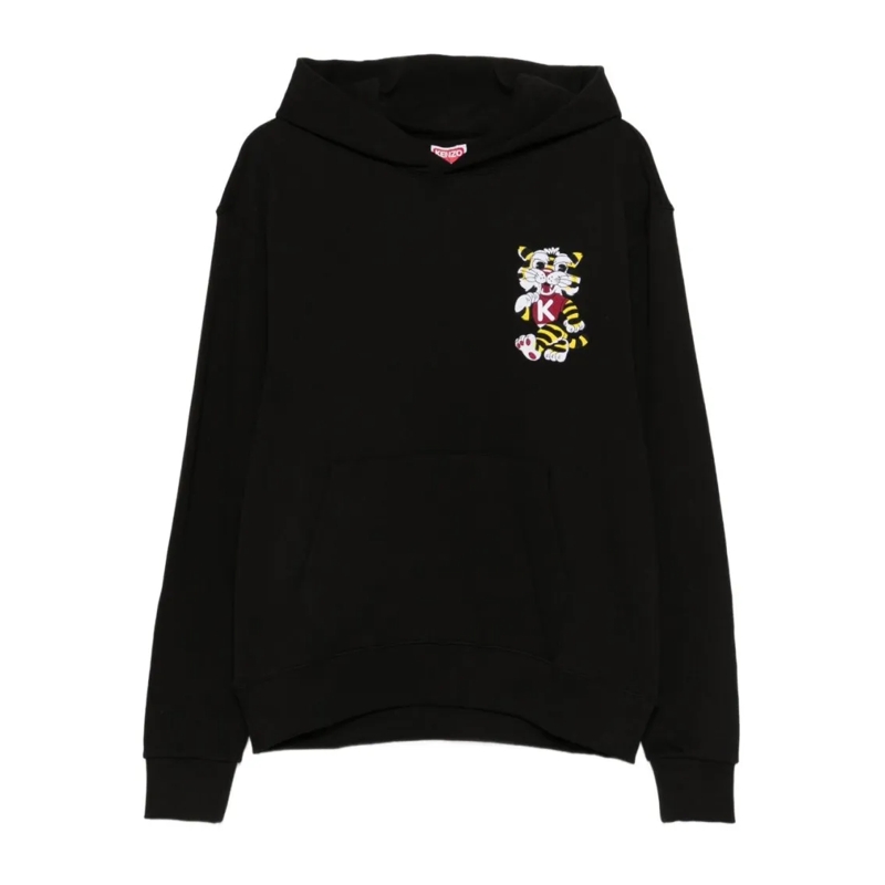 Kenzo  Black Hoodie With Playful Tiger Graphics Black