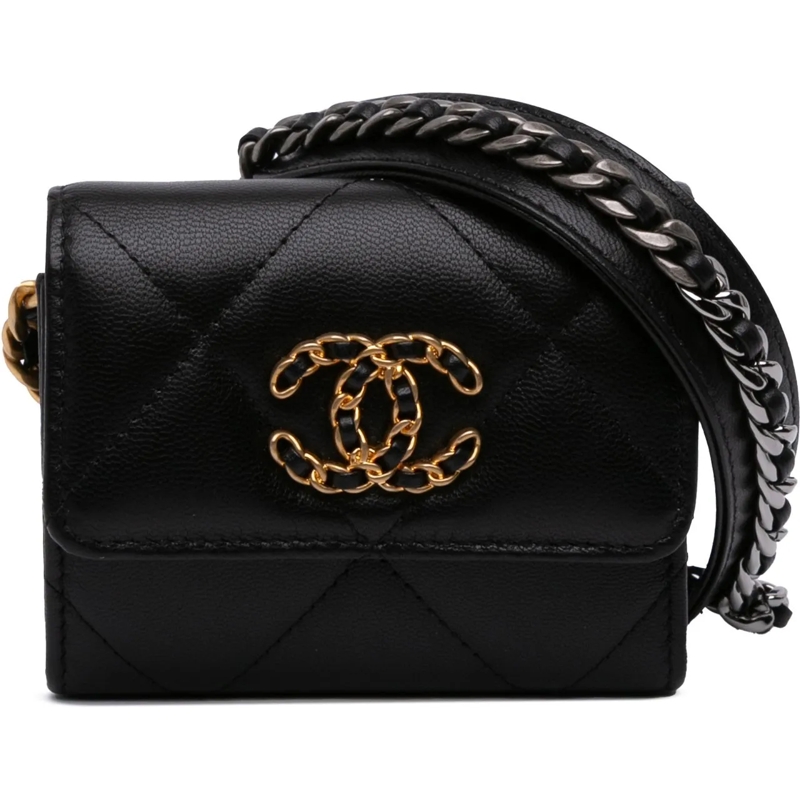 Chanel Sac à bandoulière Quilted Lambskin 19 Flap Coin Purse With Chain schwarz