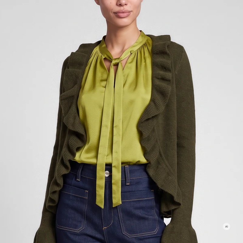 Marc Aurel Blazer Strickjacke- gestrickte Rüschenkante- gerundete grün(Image 3)