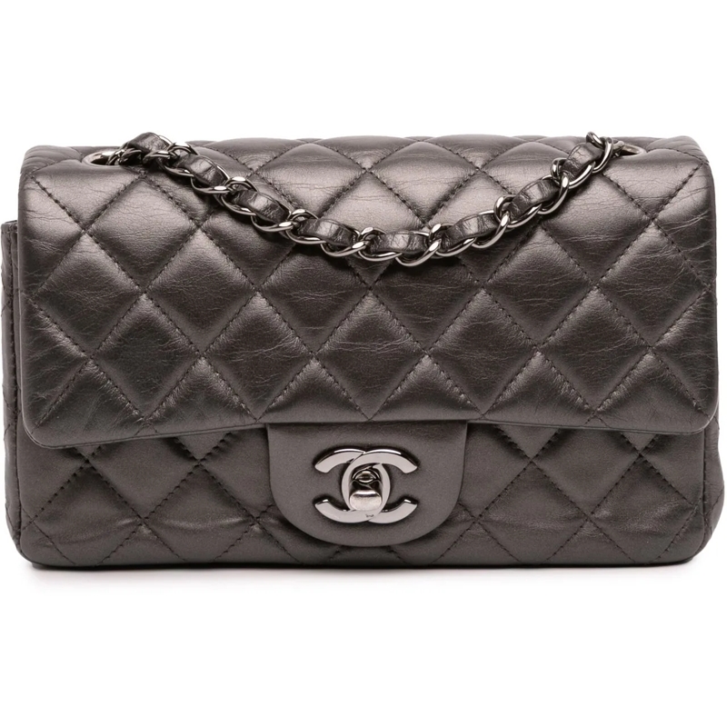 Chanel Sac à bandoulière Mini Rectangular Classic Metallic Lambskin Single  grau