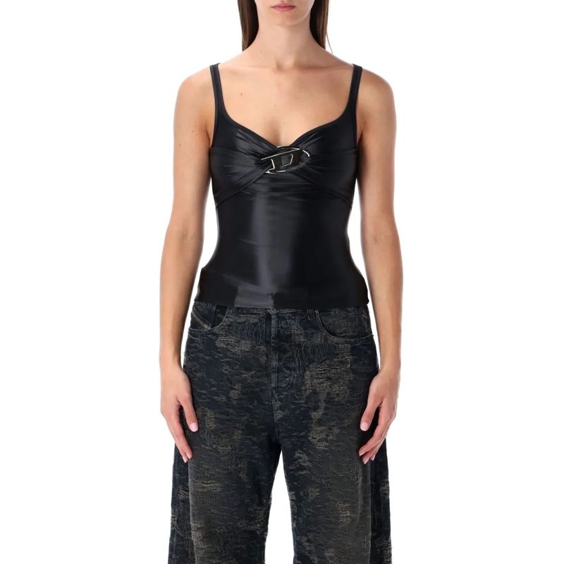 Diesel Bluse T-Amai Nylon Logo Top Black