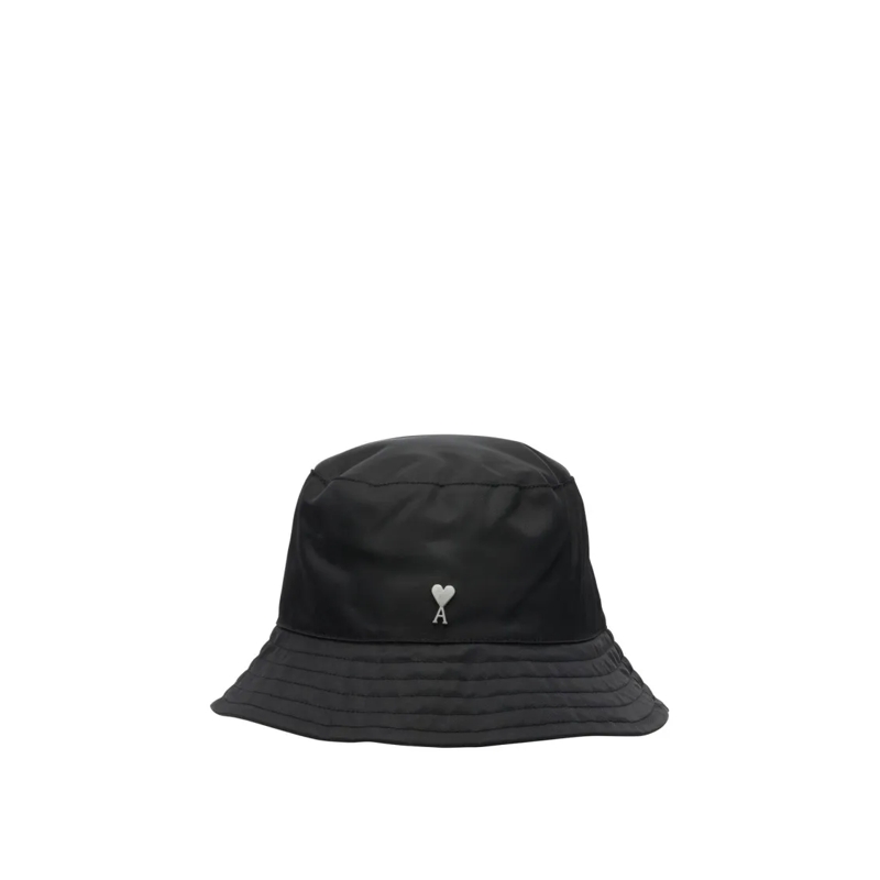 AMI Paris Hut Softly Padded Black Bucket Hat With Logo Detail Black