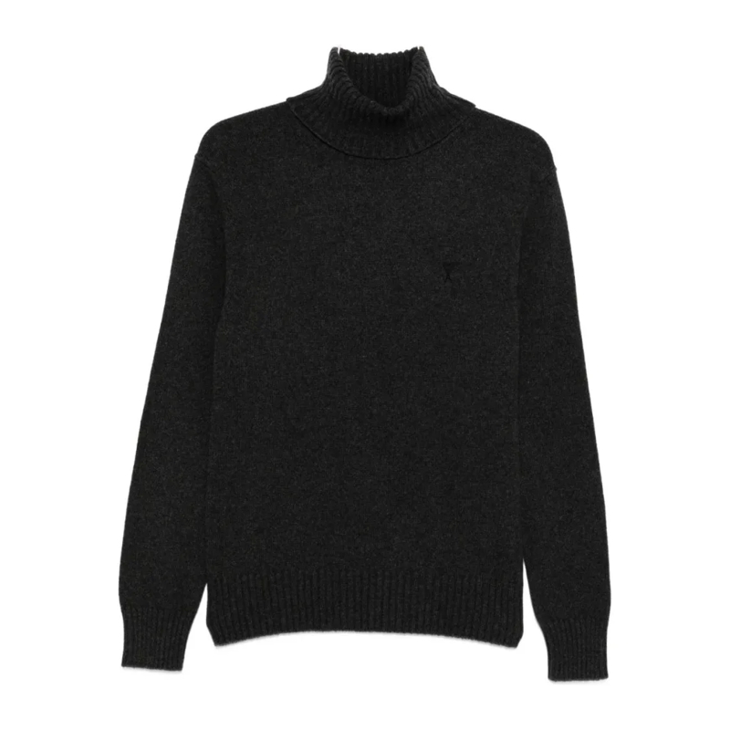 AMI Paris Trui Dark Grey Turtleneck Sweater Black