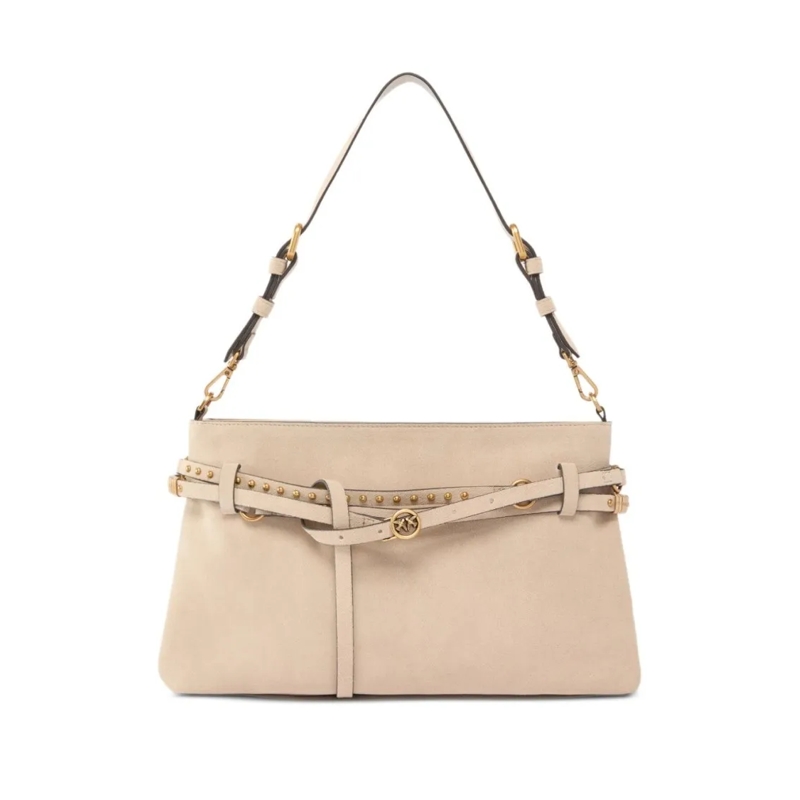 Pinko Sac à bandoulière Structured Beige Calf Leather Shoulder Bag With Go Neutrals