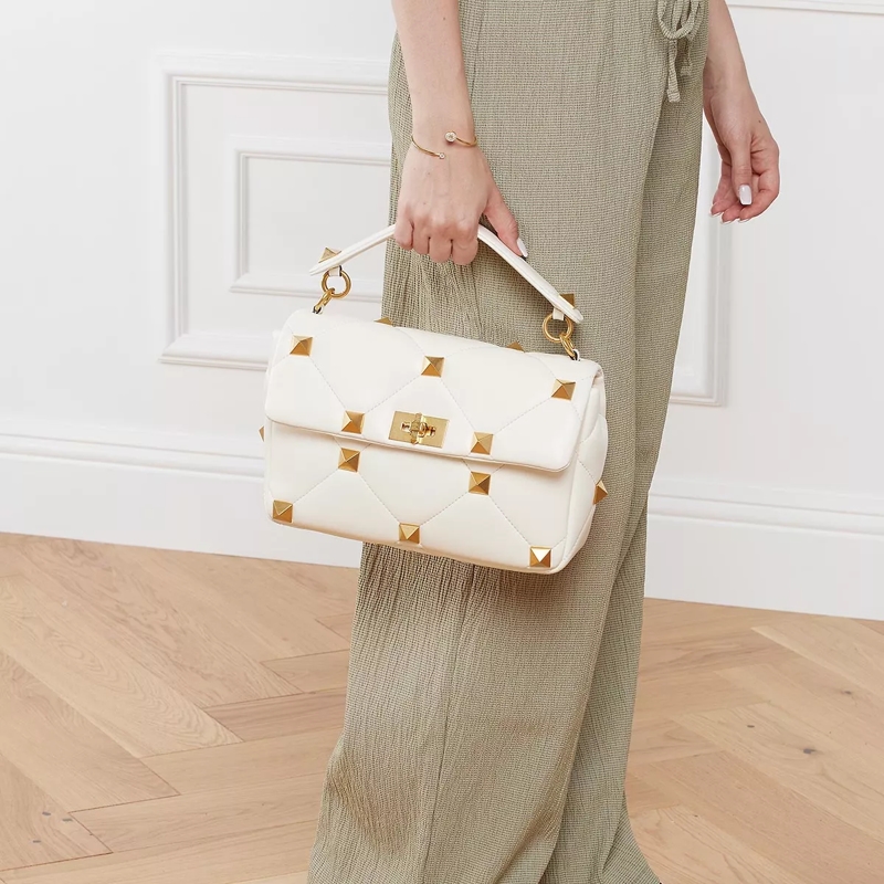 Valentino Garavani Satchel Roman Stud Quilted Crossbody Bag Ivory(Image 4)