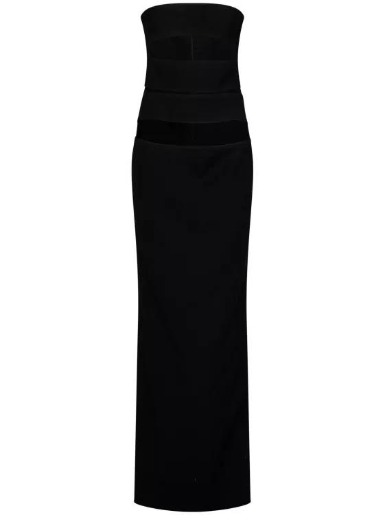 Mônot Strapless Long Black Crepe Dress Black Robes Maxi