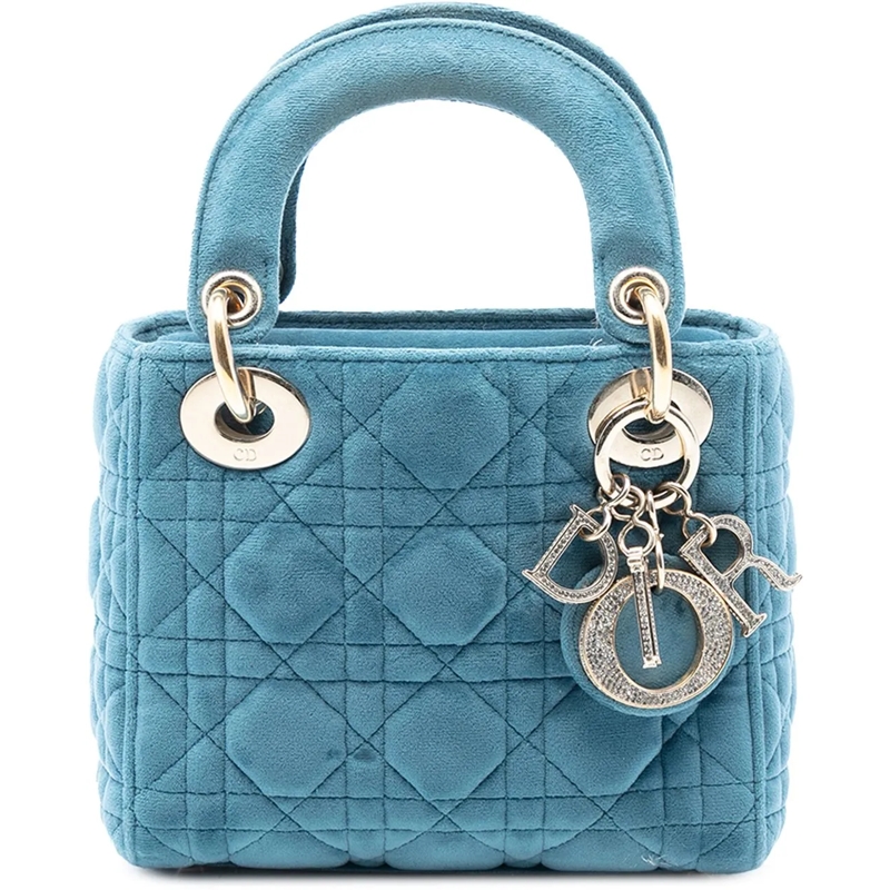 Christian Dior Schultertasche Mini Velvet Cannage Lady Dior blau