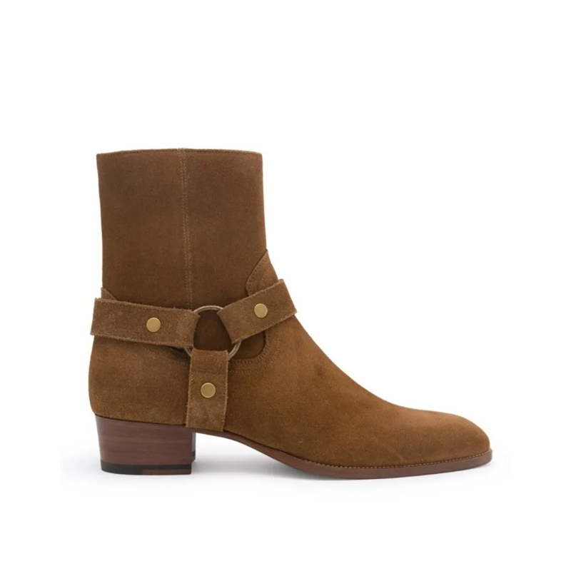 Saint Laurent Bottes Wyatt Harness Ankle Boots Brown