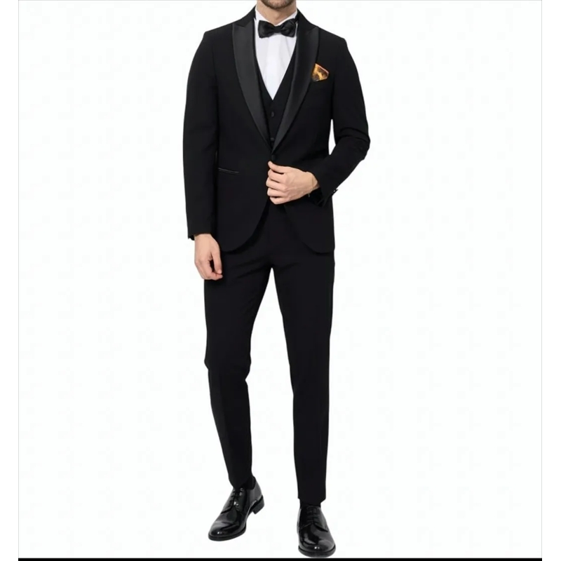 Bharnaba Pakcombinatie Black Tuxedo Suit With Satin Peak Lapel Black
