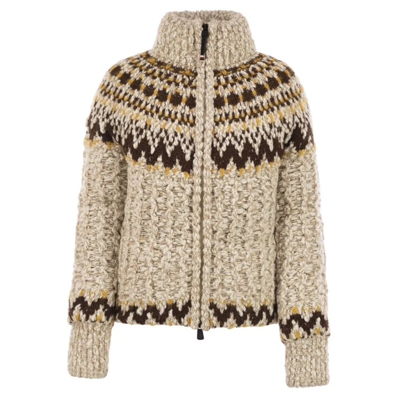 Moncler Cardigan Girose Cardigan With Zip In Wool Blend Neutrals