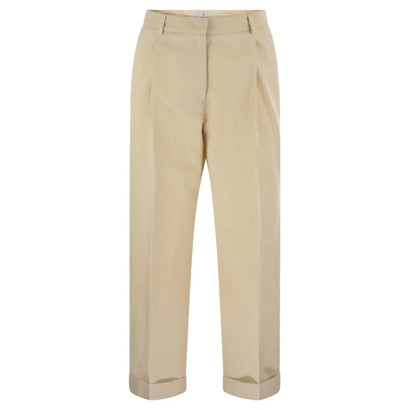 Pt Torino  Anna - Cotton And Linen Trousers Neutrals