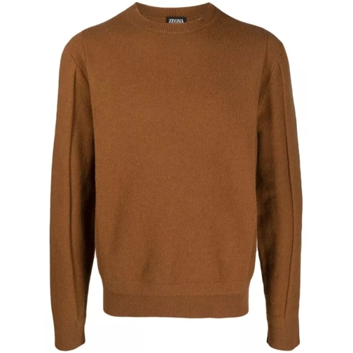 Zegna Brown Wool-Silk Sweater Brown Pull en laine