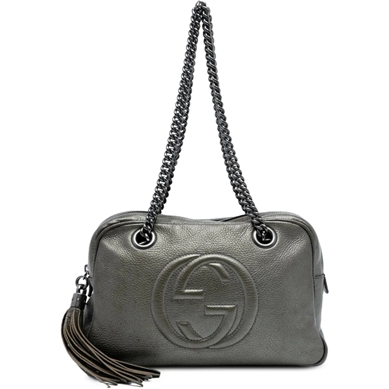 Gucci Schultertasche Leather Soho Chain Zip Shoulder Bag silber
