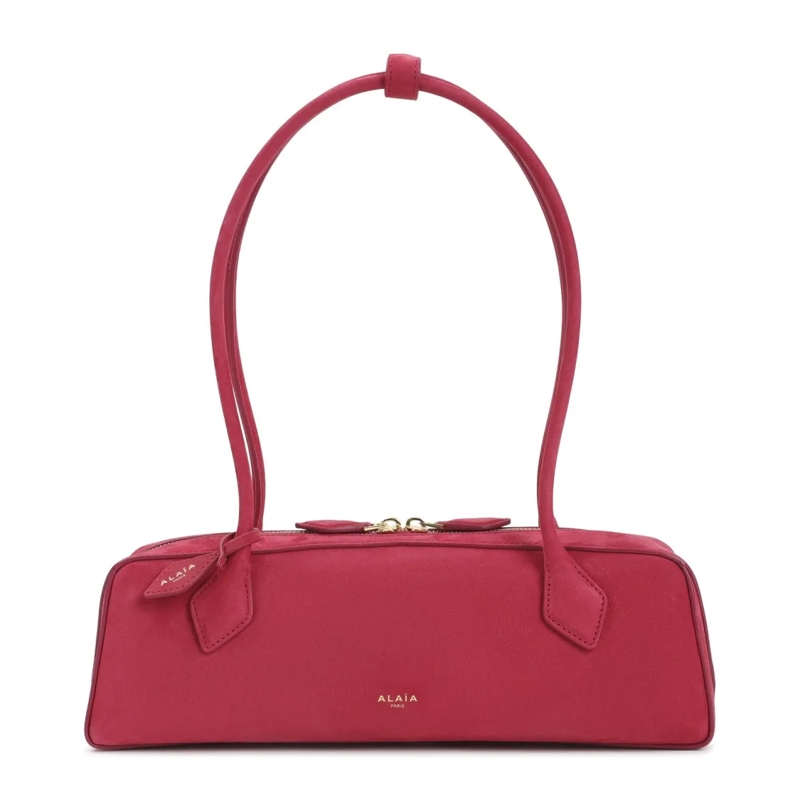 Alaia Schultertasche Medium Shoulder Bag In Smooth Calf Leather With Go Red
