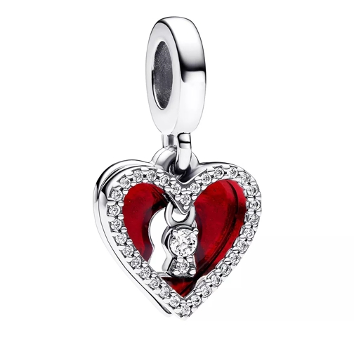 Pandora Padlock heart sterling silver double dangle with c Red Pendant