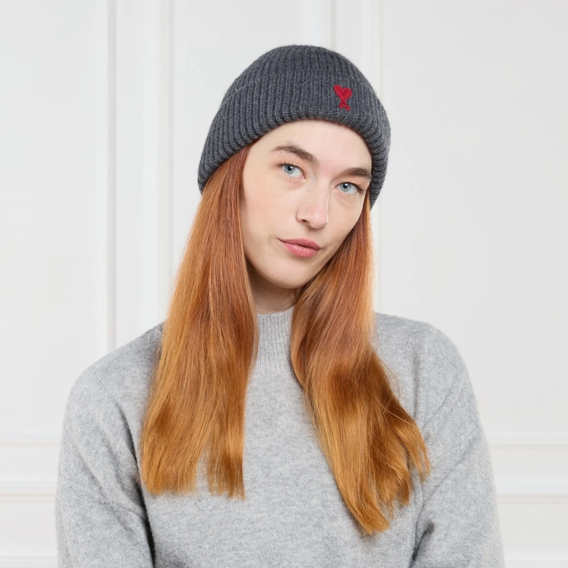 AMI Paris Wollmütze Beanie mit Logo aus Schurwolle Grau(Image 4)
