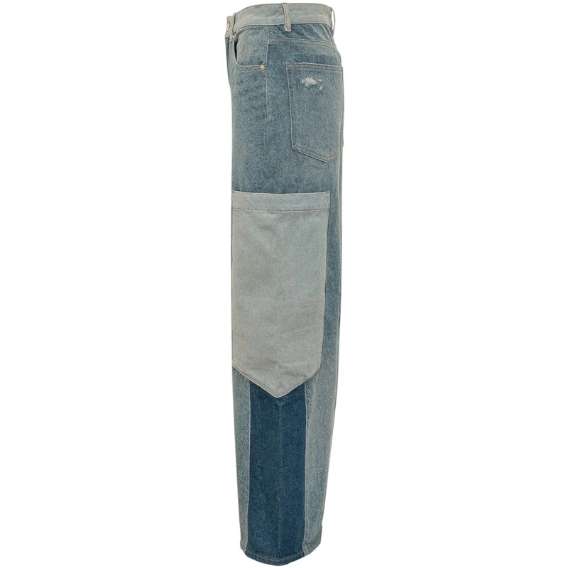 GANNI Boyfriend-Jeans Jeans Cargo Patchwork a Gamba Ampia blau(Image 4)