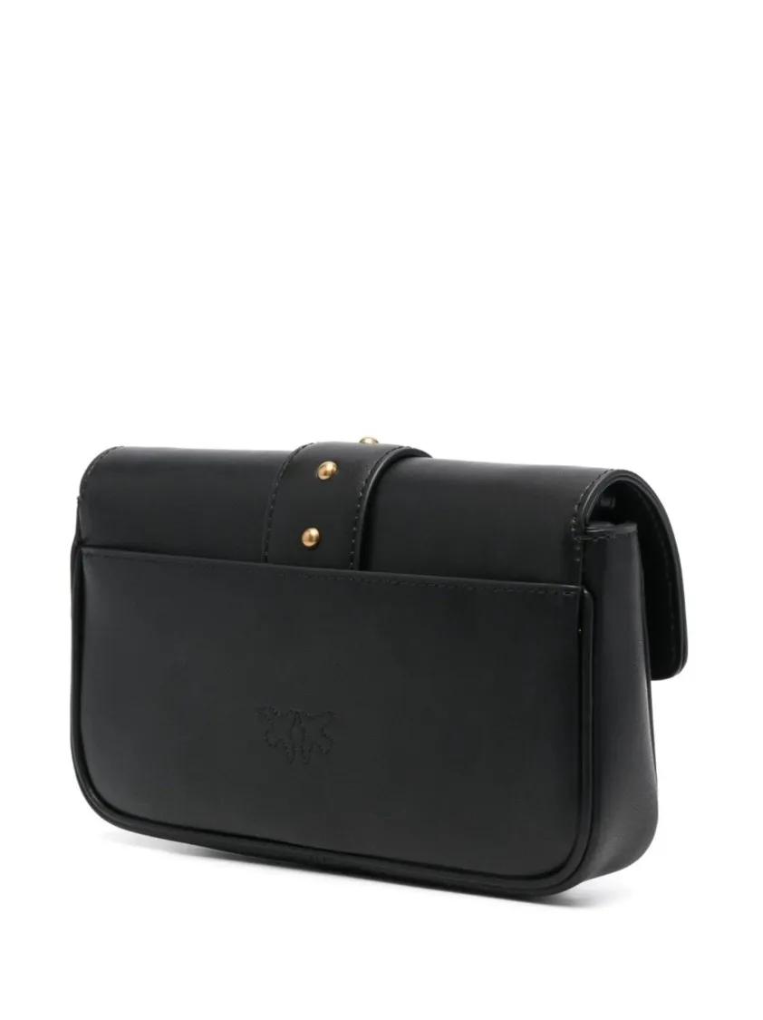 Pinko Hobo bags Structured Black Bag With Gold-Tone Bird Embellish in zwart