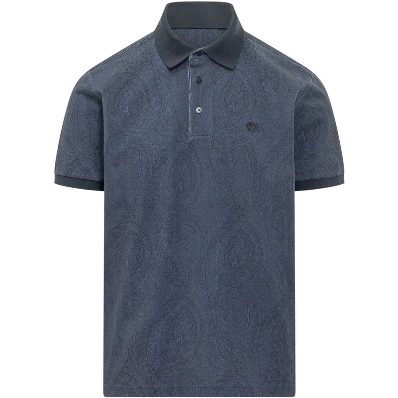 Etro Polo Polo Roma con Colletto e Stampa Paisley blau