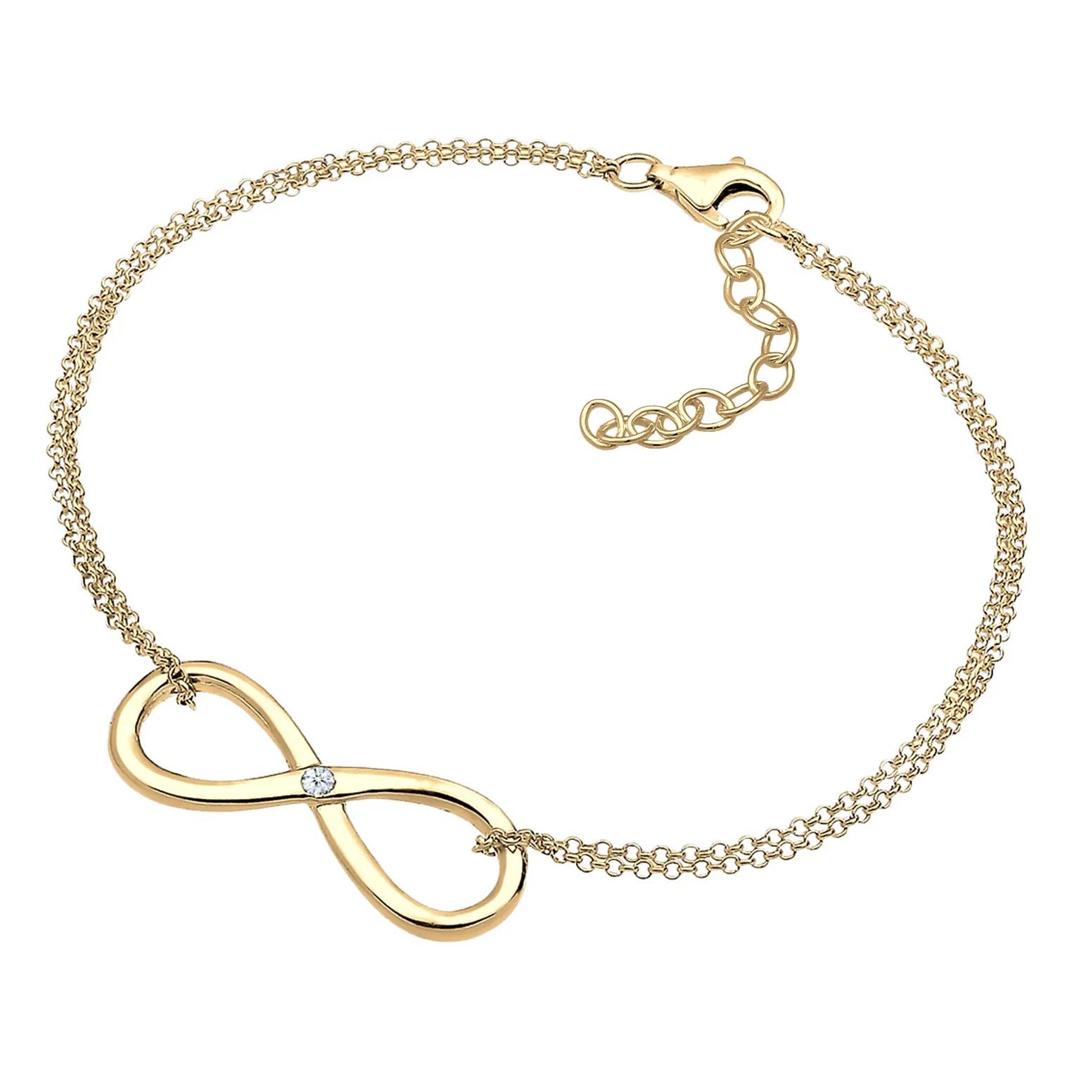 Thumbnail - Elli Armbänder - Bracelet Women Infinity Pendant Basic with Diamond - Gr. 19 CM - in Gold - für Damen
