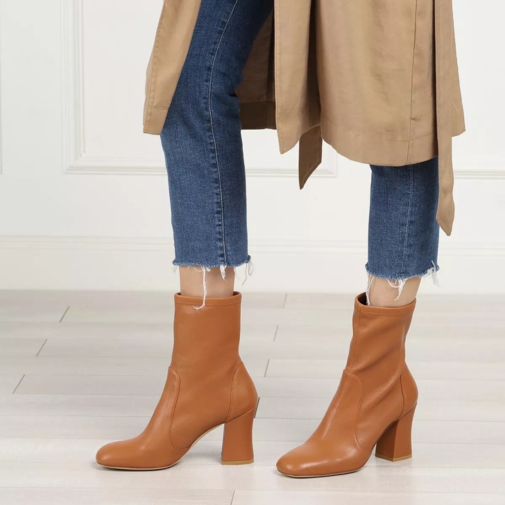 Stuart Weitzman Curveblock 85 Sock Bootie Toffee Ankle Boot