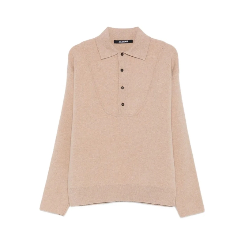 Jacquemus Trui Polo Neck Sweater In Beige Wool-Cashmere Blend Neutrals