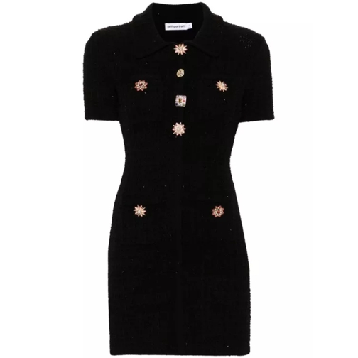 Self Portrait Jewel-Buttons Knitted Mini Dress Black 