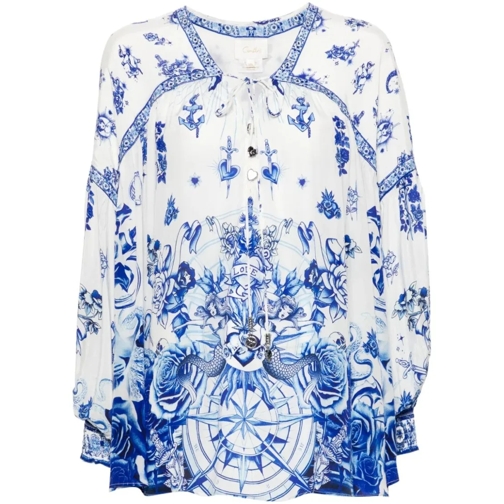 Camilla White/Blue Nautical-Print Blouse Blue Blouses