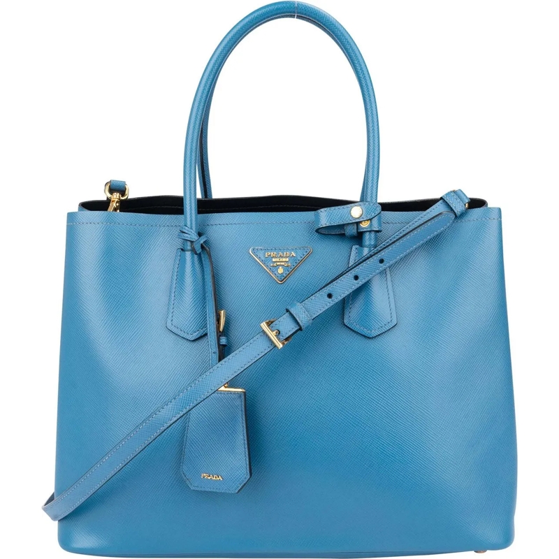 Prada Schultertasche Prada Blue Saffiano Leather Double Handbag blau