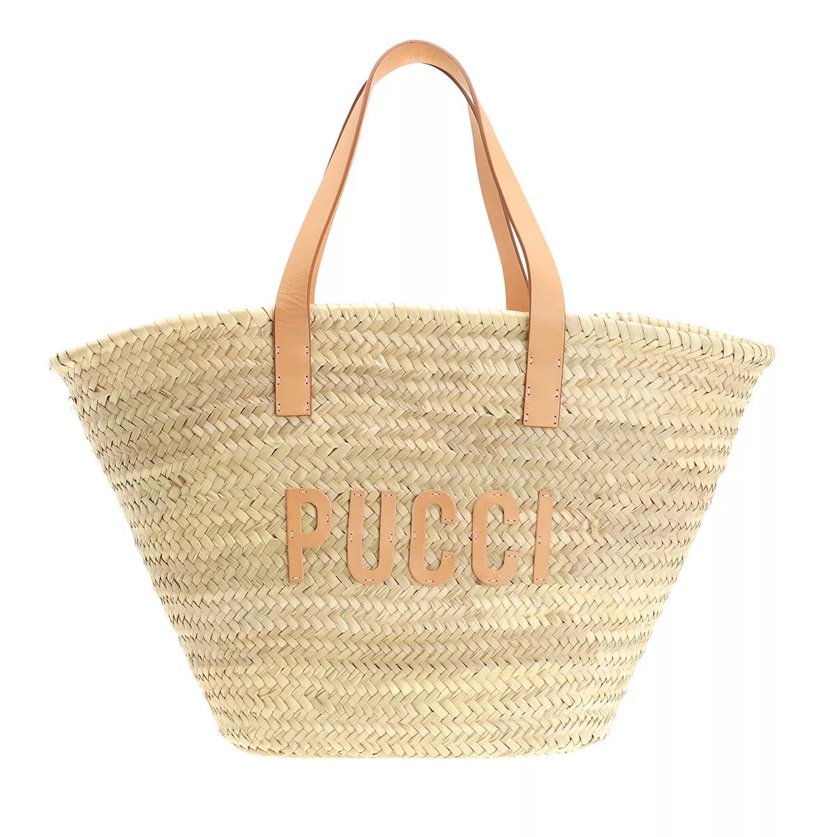 Emilio Pucci Beuteltasche - Bucket Bag Palm Straw And Techno Twill - Gr. unisize - in Beige - für Damen