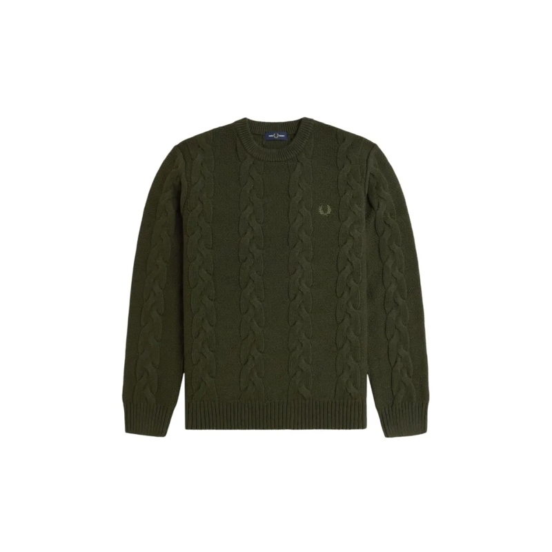 Fred Perry Pullover Green Cable Knit Sweater Green