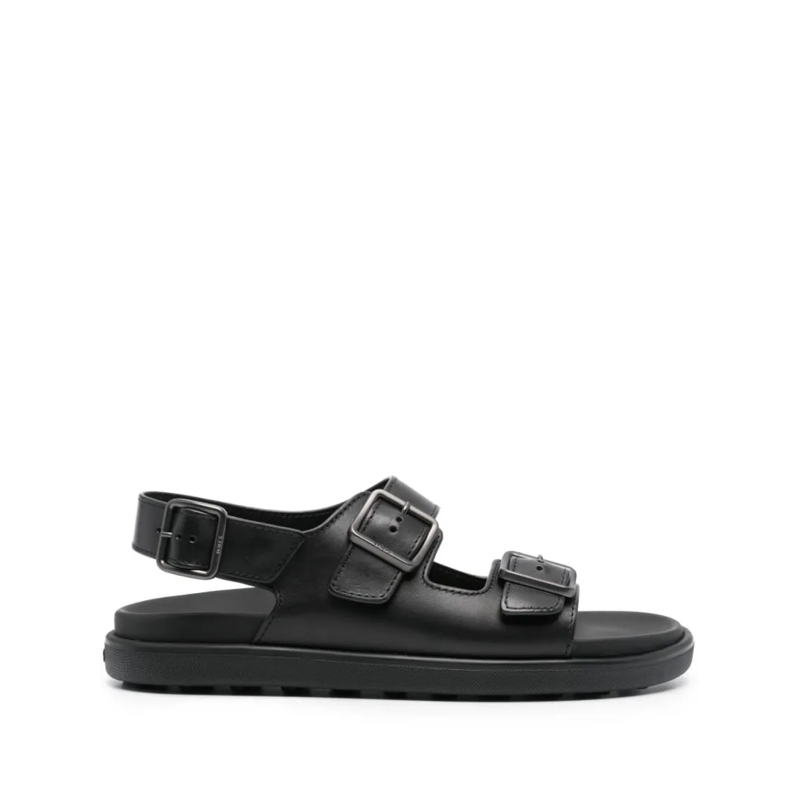 Tod's Mocassin Open Black Leather Sandals Black