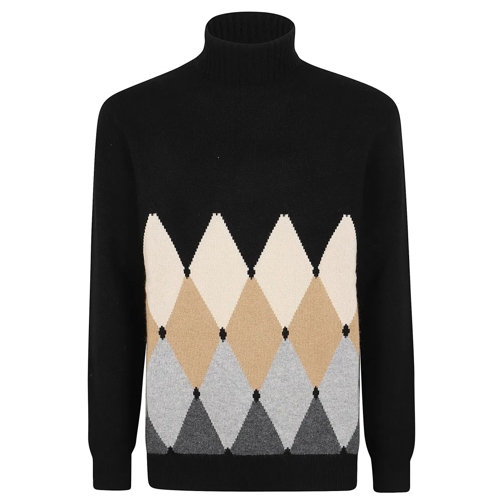 Ballantyne Pullover Rhombus Pattern Cashmere Pullover Black