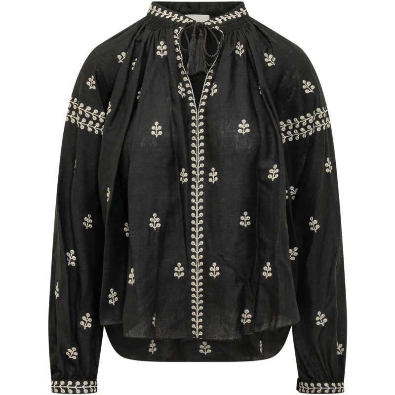 Isabel Marant Bluse Blusa con Ricamo e Collo Arricciato schwarz